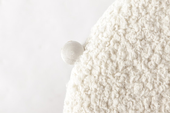 Image 1 of Pouf / Tabouret Vintage 1970 - Bois de hêtre blanc et tapisserie de laine - Ottoman Mid Century