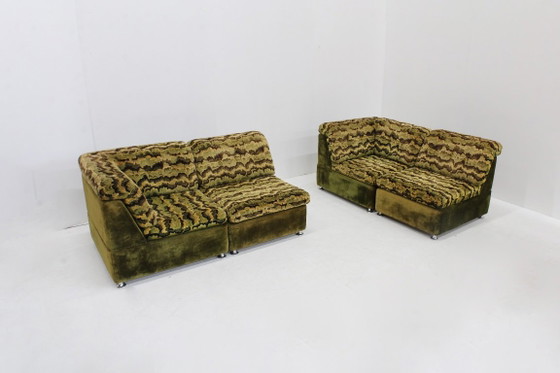 Vintage modulaire elementen sofa  groen 1970s, Modulaire banken, Textiel, Chroom (foto 6 van 9)