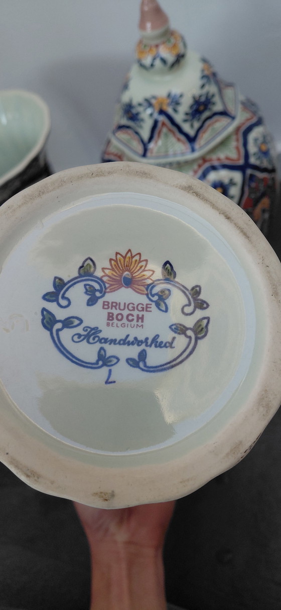 Image 1 of Beautiful 3-piece Antique Cabinet Set – Boch Belgium – Hand-painted