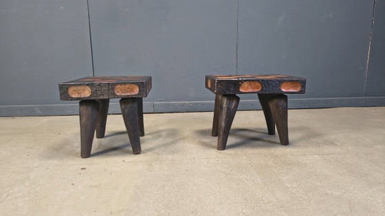 Image 1 of Vintage rustic wooden side tables or stools, 1960s