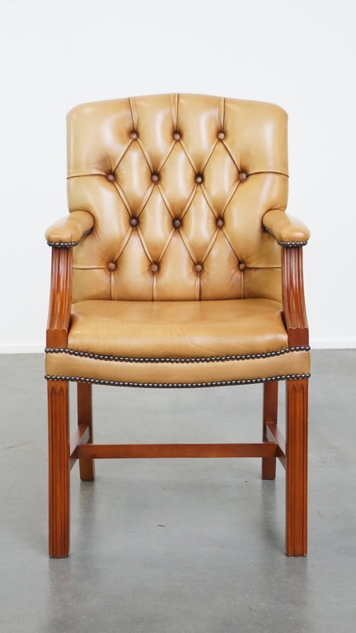 Chaise de salle à manger/chaise d'appoint en cuir de bœuf de style anglais, couleur cognac clair