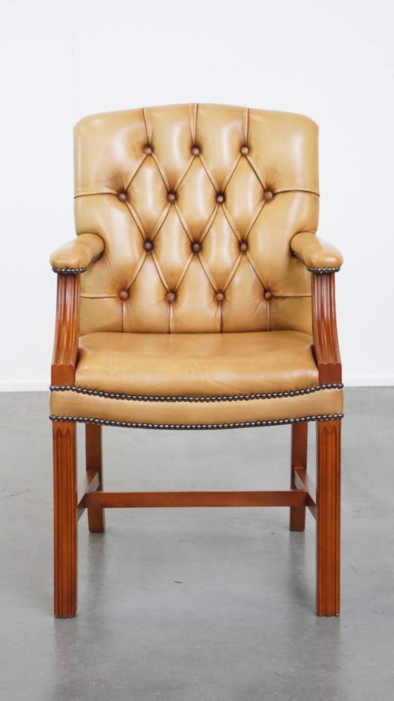 Image 1 of Chaise de salle à manger/chaise d'appoint en cuir de bœuf de style anglais, couleur cognac clair