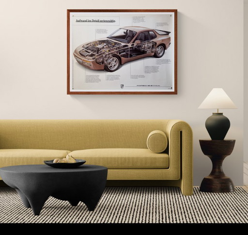 🏁 Original vintage 1985 Porsche 944 Turbo Cutaway Poster / Plakat - XL 76 × 102 cm 