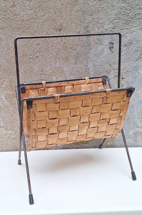 Image 1 of Metal and wood magazine rack
