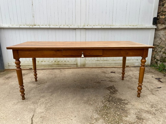Image 1 of Sam solid oak farmhouse dining table with 1 drawer, circa 1950, 180x74cm