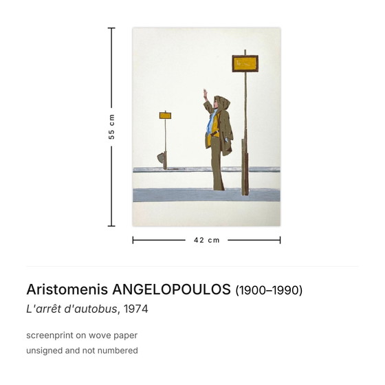 Aristomenis Angelopoulos Zeefdruk L'Arrêt D'Autobus 1974 – Litho's & Zeefdrukken, Paper (photo 3 of 5)