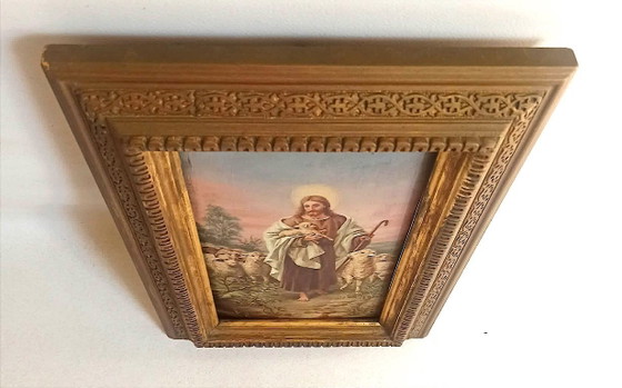 Image 1 of Tableau Huile sur bois Le Christ Bon Berger Fin 19e