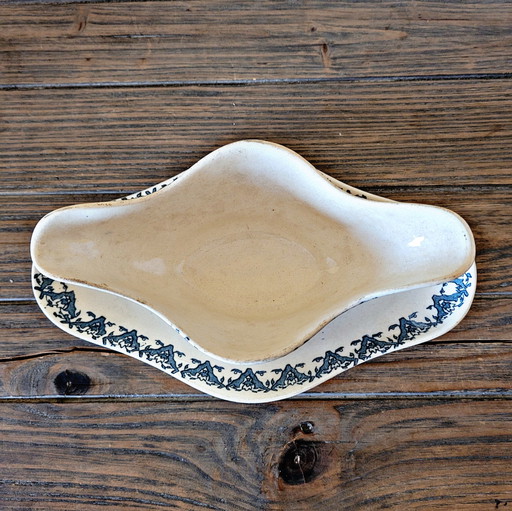 Saucière Longwy Terre de Fer Rhodes, Fin 19ème, Décor Bleu