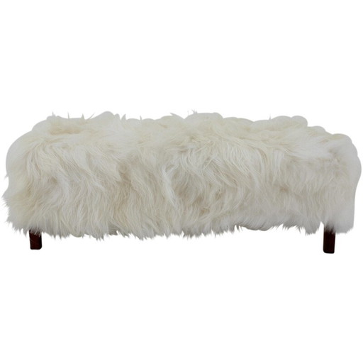 Banc vintage Art Déco en peau de mouton, Tchécoslovaquie 1930