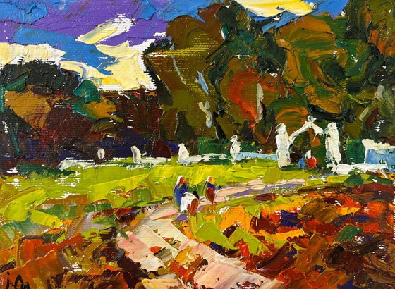 Image 1 of Original Oil Painting Summer Forest Landscape In the evening calm