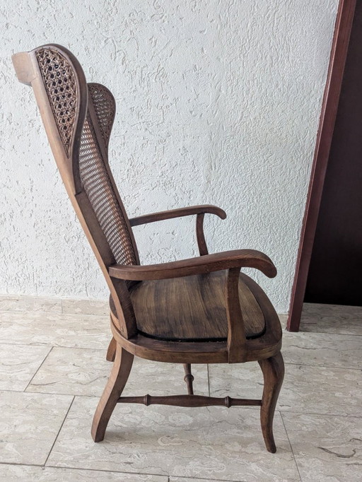Antique Gio Ponti Italian-inspired walnut and cane armchair