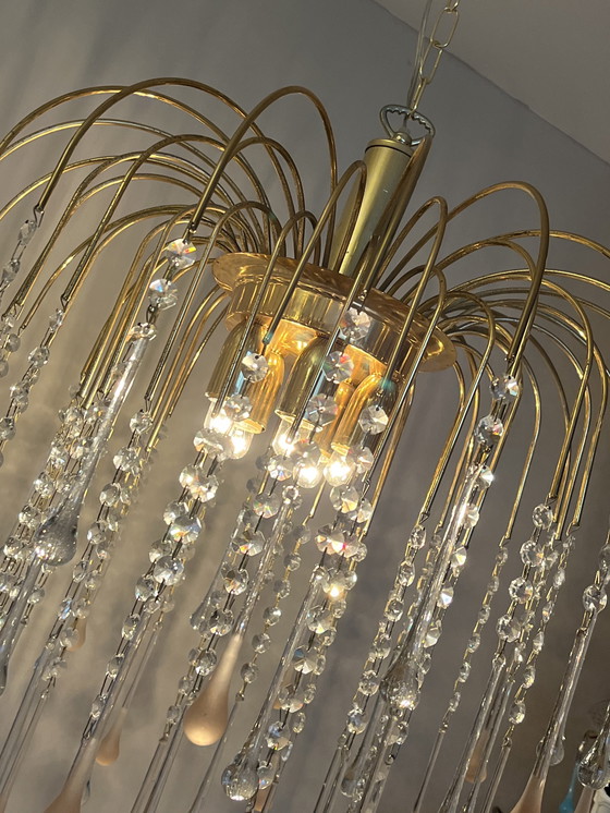 Image 1 of Vintage pink xl Murano teardrop icicle chandelier crystal