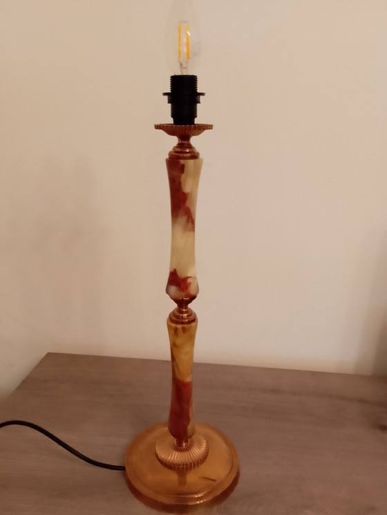 Image 1 of Grote lamp in Empire-stijl van massief brons met onyxafwerking, volledig gerestaureerd.