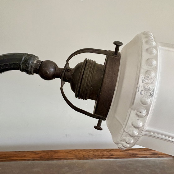 Image 1 of Art Deco desk lamp, table lamp with frosted glass, carved shade.