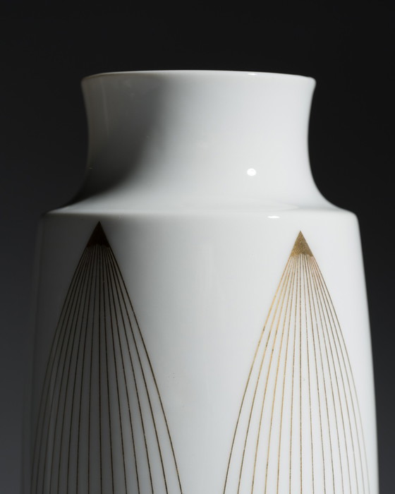 Image 1 of Fürstenberg E.A. Sunderman Vase Gold & White Porcelain West Germany Space-Age