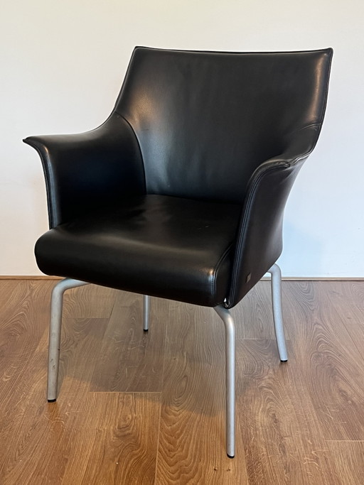 4 chaises de salle à manger en cuir Rolf Benz – eetkamerstoelen, Leather, Metal