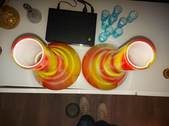 Pair of 1970s Murano Opaline Glass Vases, Carlo Moretti, Glass art, Orange (photo 5 of 8)