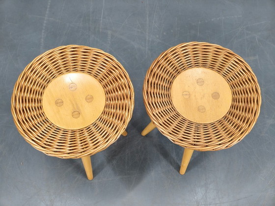 Image 1 of Een paar ULUV rotan bijzettafels van Jan Kalous, jaren 70.