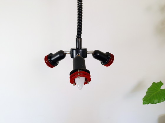Image 1 of Zwart Rode Space Age Verstelbare Lamp / Pull Down Lamp / Mid Century Hanglamp / Metalen Verstelbare Plafondlamp / Retro Lightin