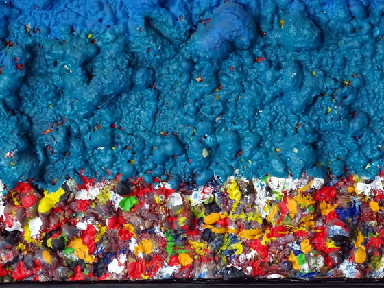 Obra de arte abstracta con textura, azul y multicolor, CB, Pinturas y dibujos, Otro, Madera (foto 6 de 11)