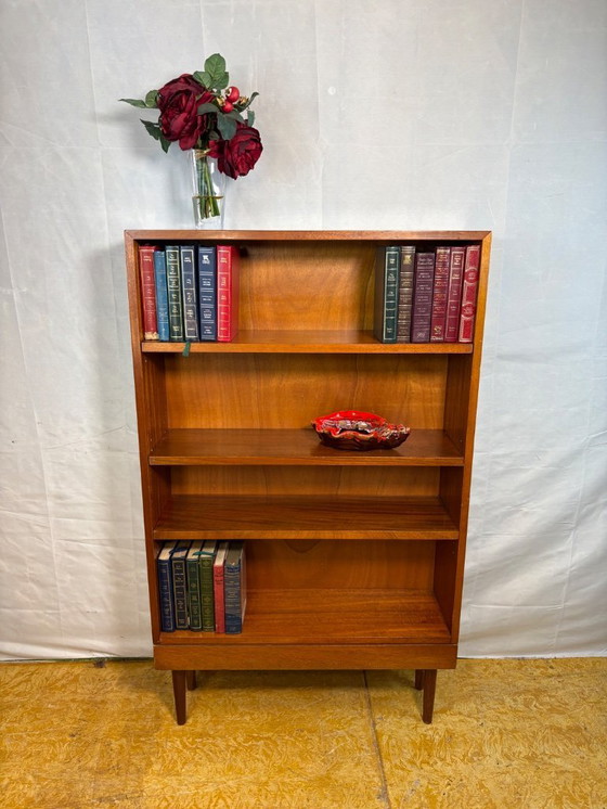 Image 1 of Mid-Century Retro Vintage Teak Bookcase by Nissenbaum & Sons 1967  Slim Danish-Inspired Design • Adjustable Shelves • Elegant Sp