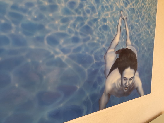 Image 1 of Modernes Gemälde eines Schwimmers in blauer Acrylfarbe/Airbrush