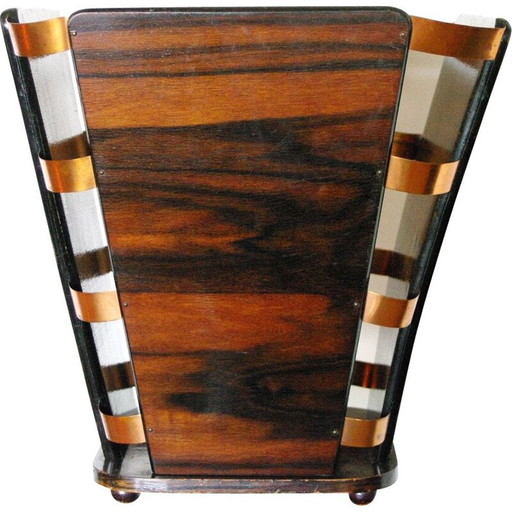 Corbeille à papier vintage en ébène et laiton de Macassar par E J Ruhlmann, 1930