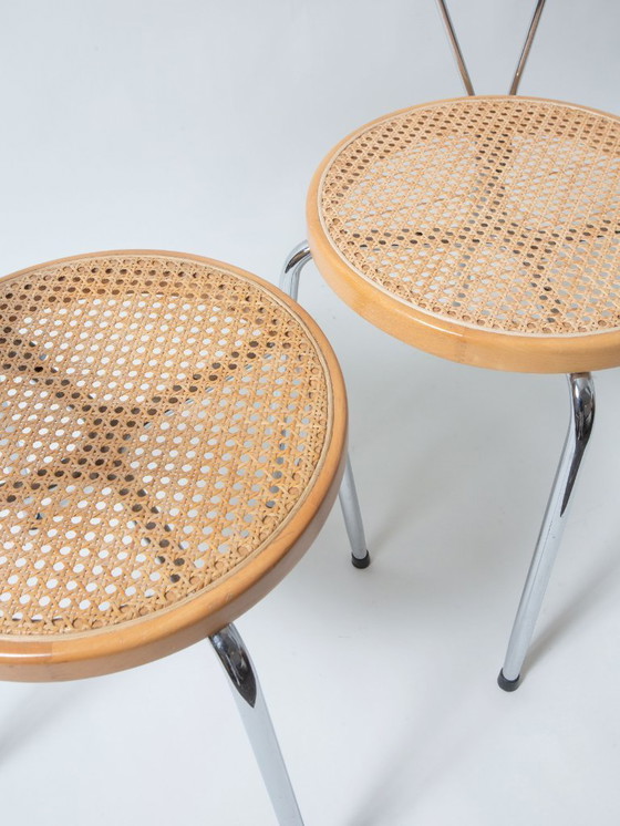 Image 1 of Stoelen met rotan zitting en chroom