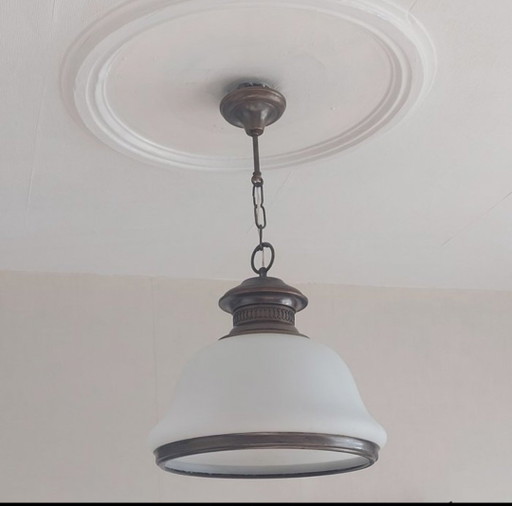 Vintage lamp 1970 fully restored and new electrical wiring – hanglampen, Glass, Metal