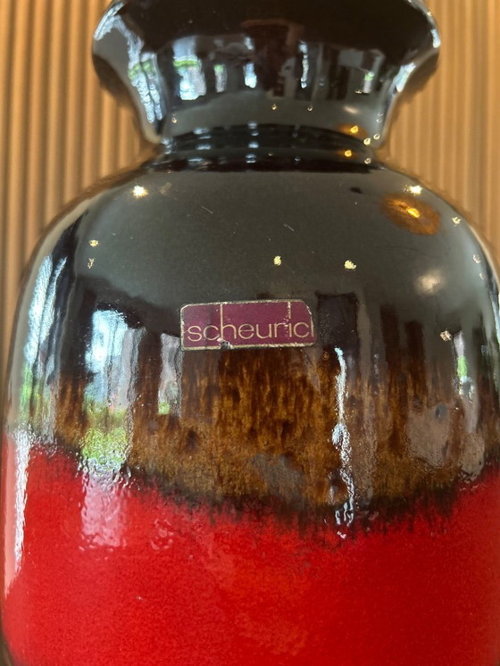 Image 1 of West Germany Scheurich vase 38 cm in red brown eggplant black