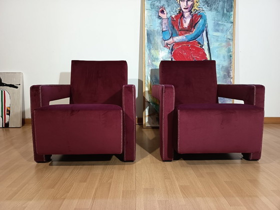 Image 1 of CASSINA 2X Poltrone 637 UTRECHT  (NUOVE MAI USATE) in Velluto 13L Ortigia/Plum con Cuciture in filo Naturale a punta Cavallo