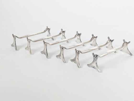 Image 1 of Lot de 6 repose-couteaux Christofle en métal argenté, décoration de table Art nouveau française