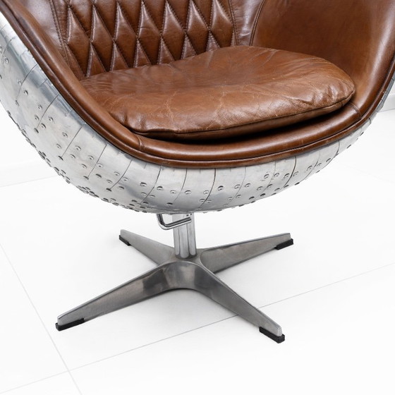 Image 1 of Fauteuil œuf Tomcat Aviator Mid-Century, cuir et métal, années 1970