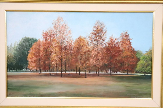 Image 1 of Autumn Landscape, Oil on Canvas Cardboard, Italy Late 20th century