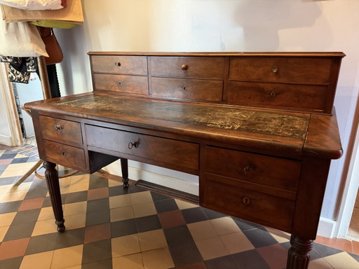 Antiker Schreibtisch im Louis-Philippe-Stil – bureau, Leather, Wood