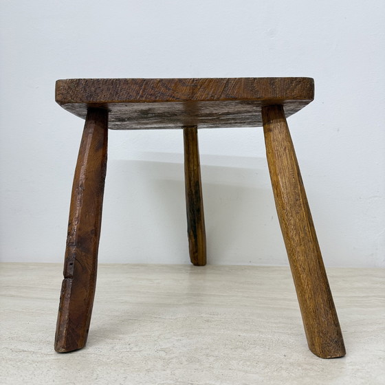 Image 1 of Vintage Brutalist Solid Wooden Stool Side Table