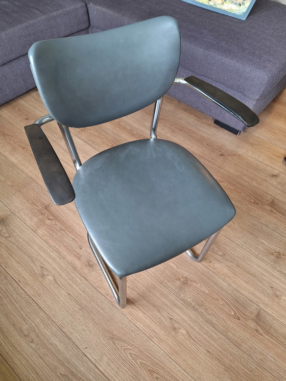 Image 1 of Sedia con struttura tubolare cromata e pelle Wit 3011