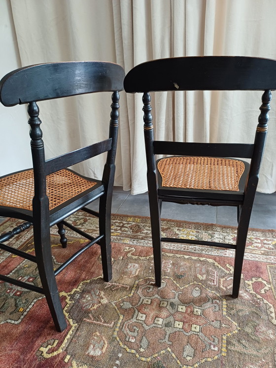 Image 1 of Série de 4 chaises basses de nourrice de style Napoléon III – Cannage d'origine parfait