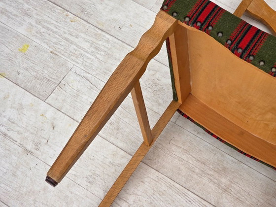 Image 1 of Set van 2 Deense eetkamerstoelen uit de jaren 70, meubelwol, massief eikenhout