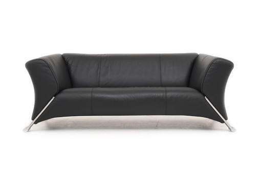 Rolf Benz 322 bank, tweeënhalve zitplaats, zwart leer