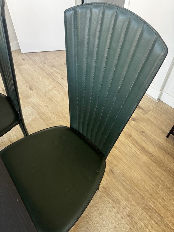Image 1 of 4x Leren Eettafel Stoelen Van Italiaans Design