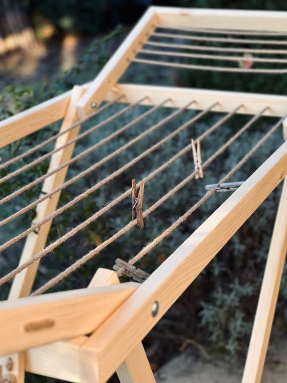 Image 1 of Wooden Clothes Airer, Laundry Drying Rack - Rustic Furniture, Foldable Horse