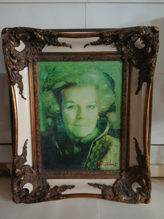 Image 1 of Cadre ancien avec un tableau de la reine Beatrix