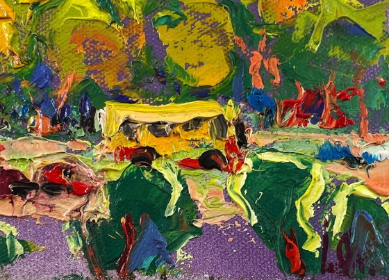 Image 1 of Original Oil Painting Summer Houses Landscape Morning City