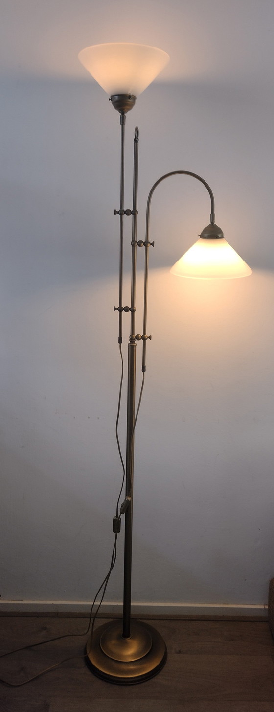Image 1 of Vintage Brass Floor Lamp With Milk Glass