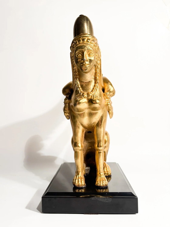 Gilt Bronze Sphinx Sculpture Resting on Marble Base, 20th Century (photo 11 of 14)