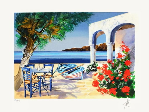 André BONGIBAULT Grèce - Andros Litografia firmata