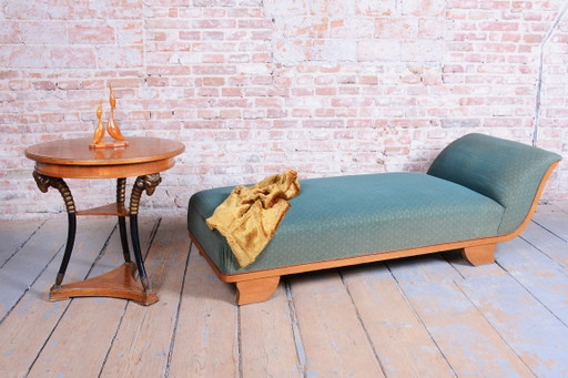 Gerestaureerde art-deco bank, beukenhout, herleefd Pools, Tsjechisch, jaren 1920 – chaises longue, Textile (photo 2 of 9)