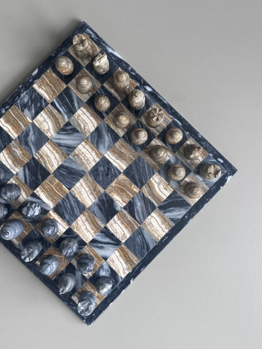 Vintage marble onyx solid natural stone chessboard
