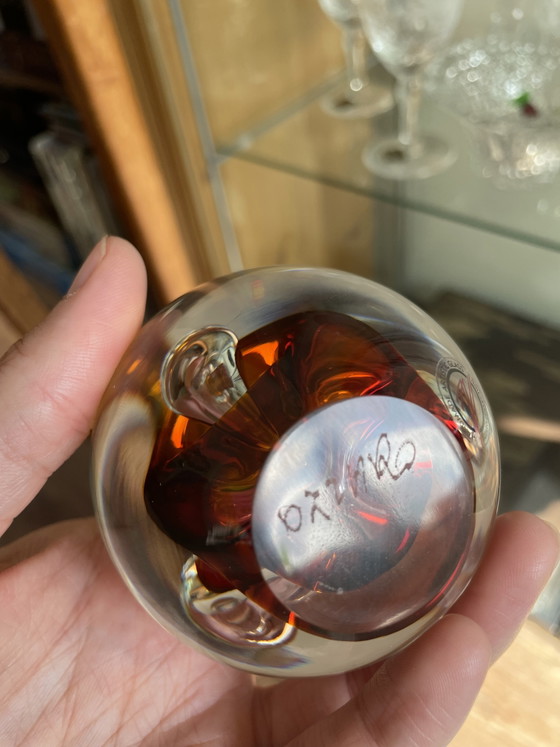 Image 1 of Ozzaro Studio-Kunstglas „Regentropfen“, signiertes orange-rotes Kristall aus Böhmen